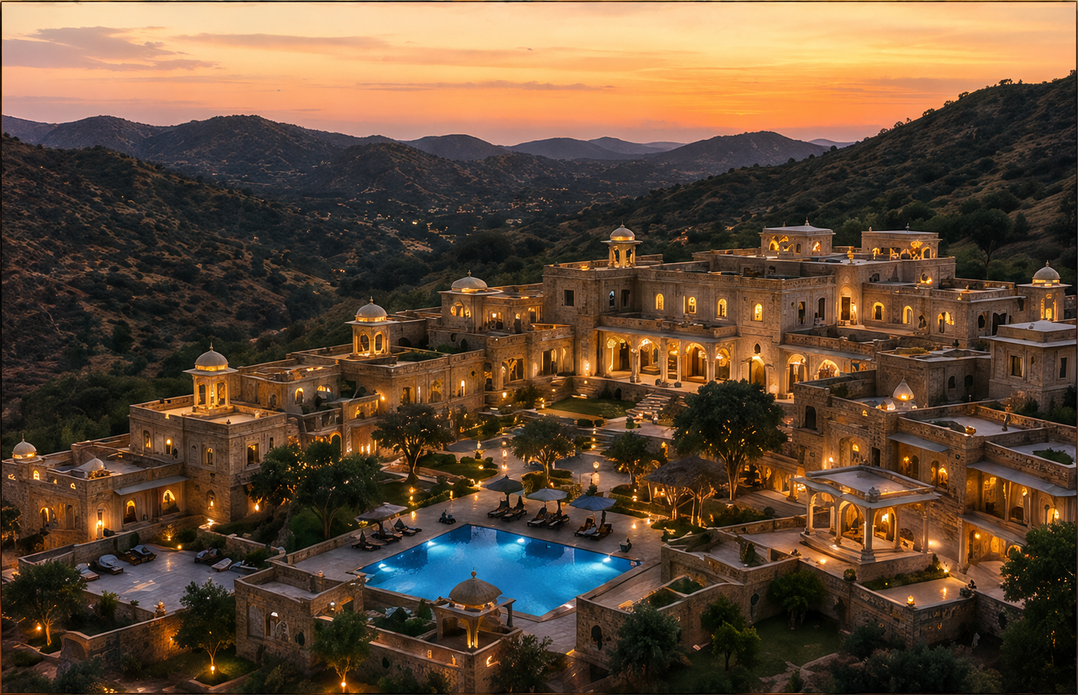 Rajasthan Udaipur Luxury Palace Resort Evening View